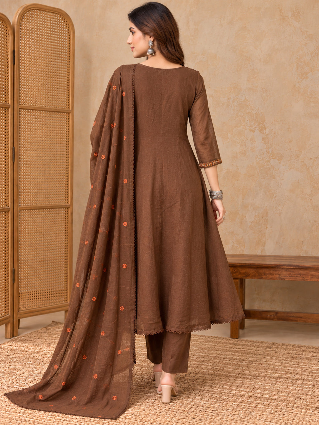 Women Ethnic Motifs Embroidered Angrakha Thread Work Kurta with Trousers & With Dupatta
