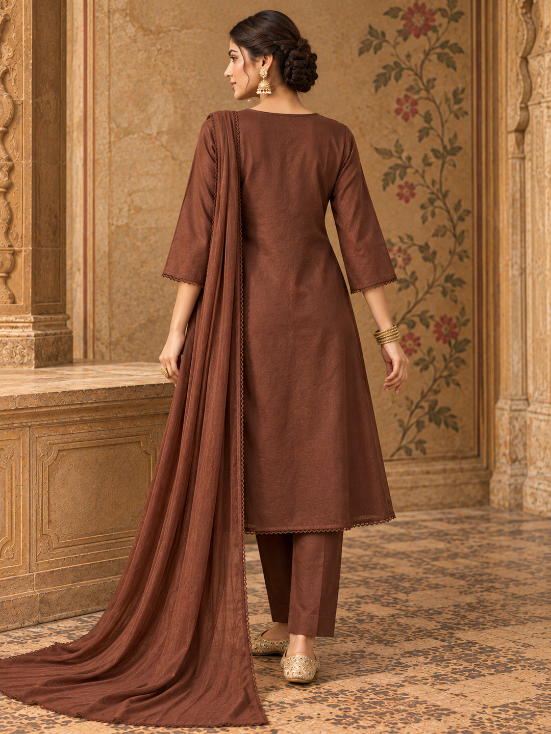 Women Ethnic Motifs Embroidered Regular Thread Work Kurta with Trousers & With Dupatta