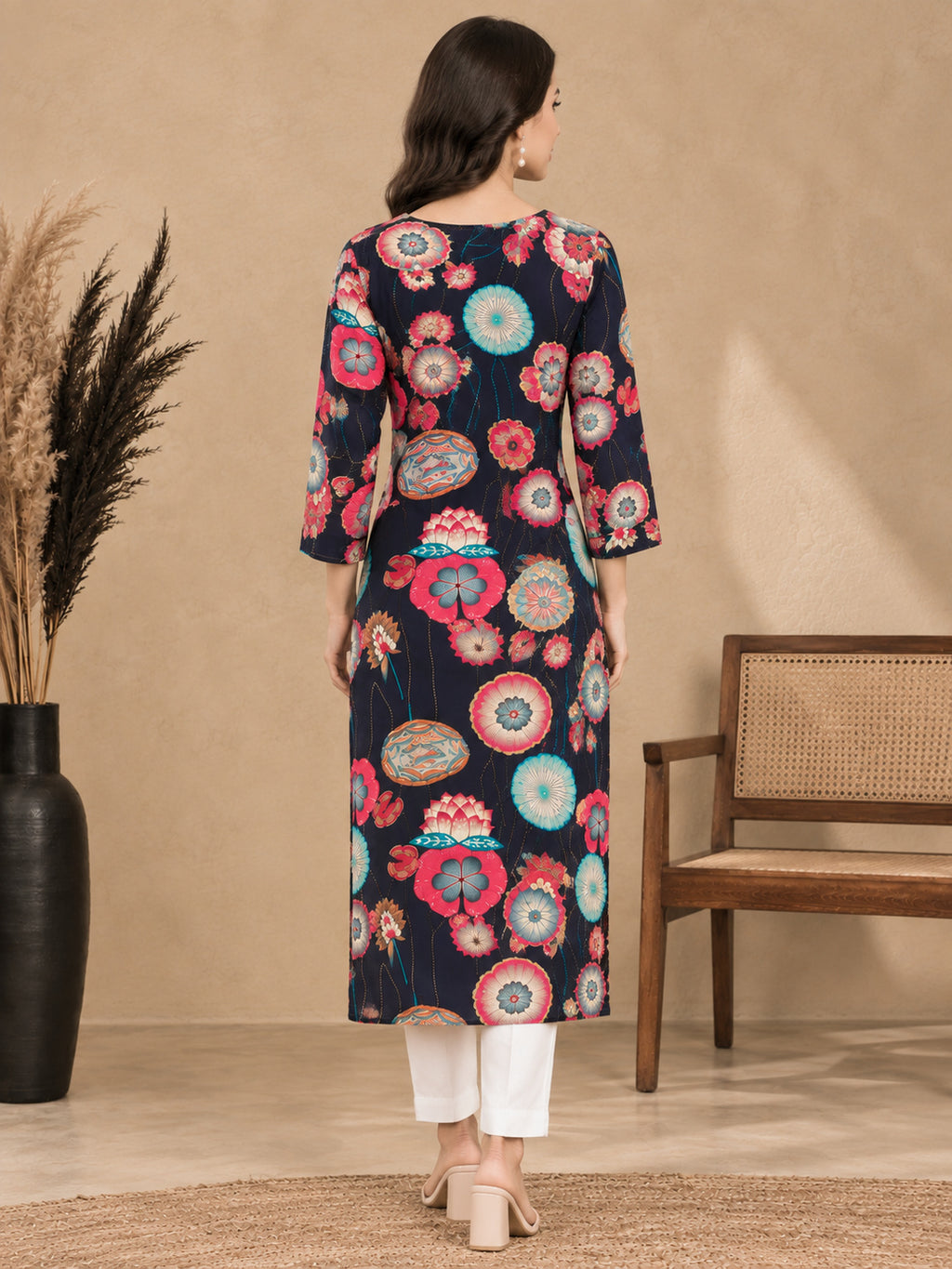 Floral Printed V-Neck Kurti
