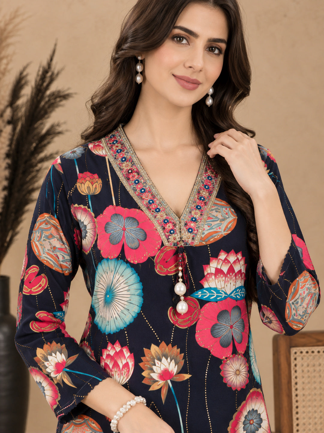 Floral Printed V-Neck Kurti