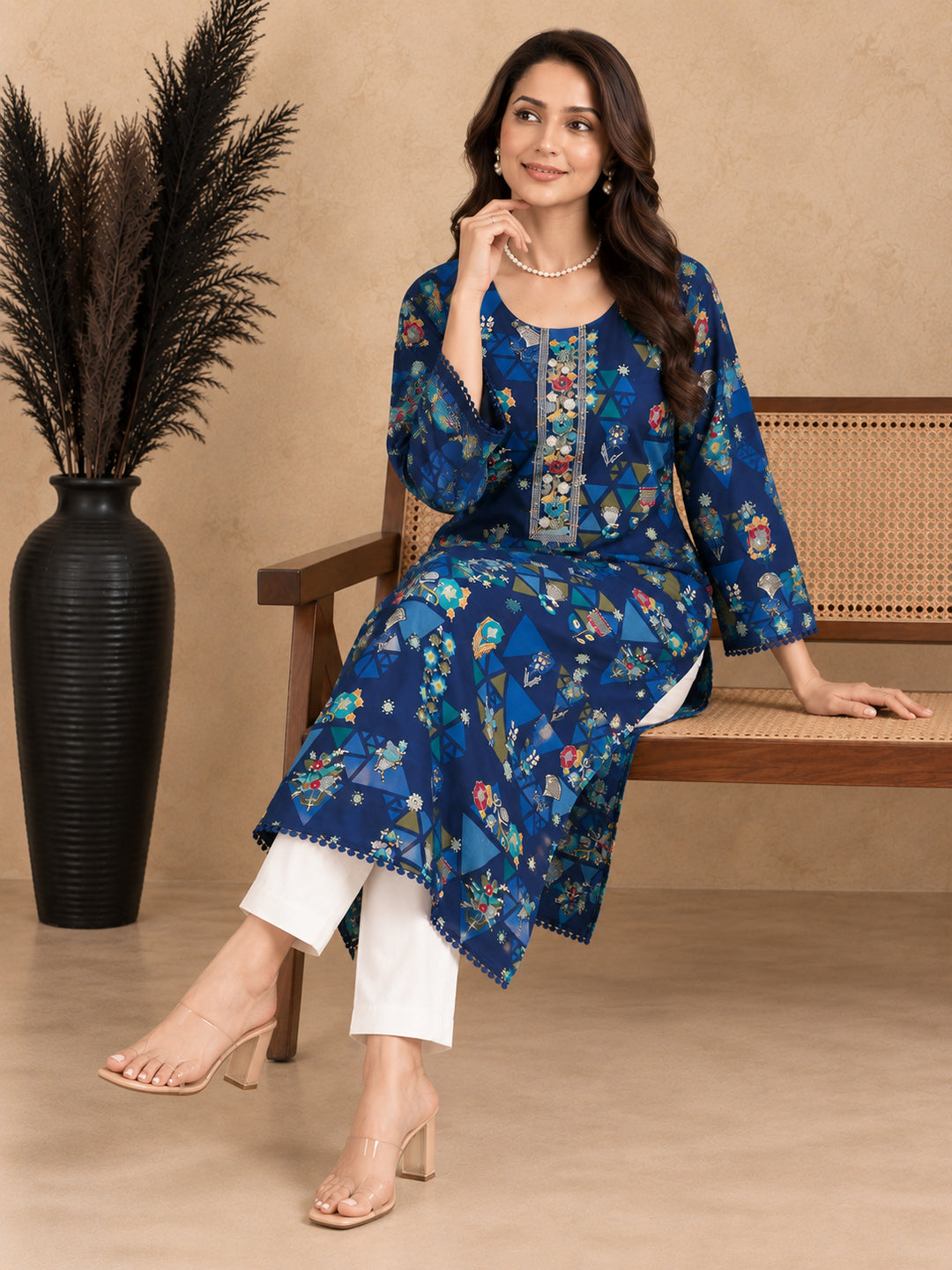 Floral Printed Thread Work Thread Work Kurti