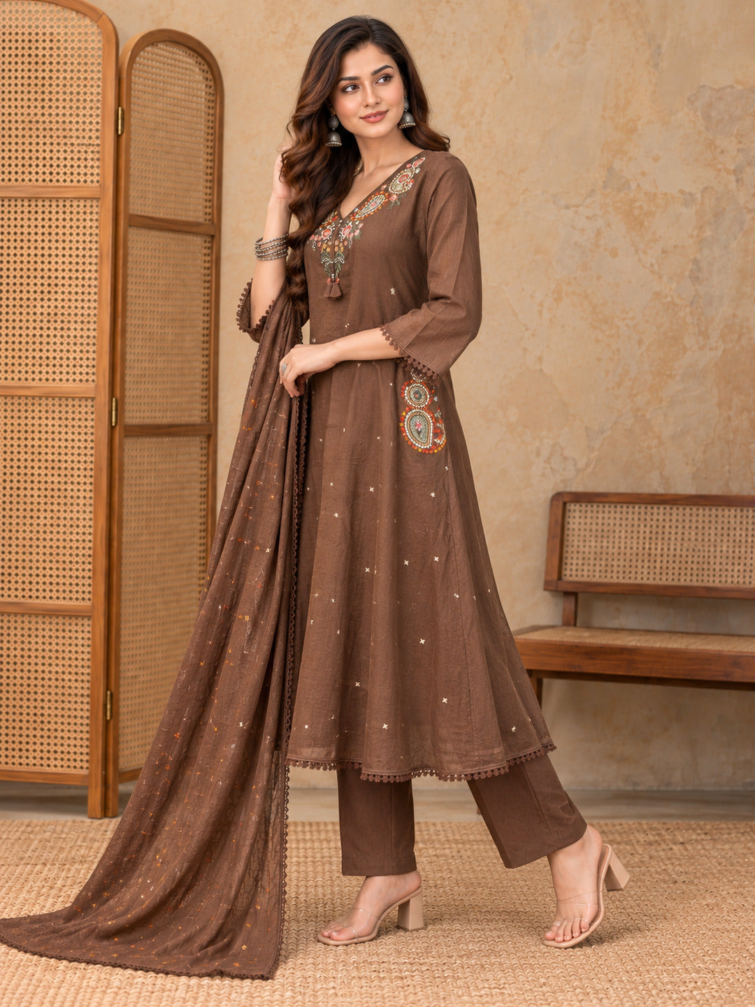 Women Ethnic Motifs Embroidered Regular Mirror Work Kurta with Trousers & With Dupatta