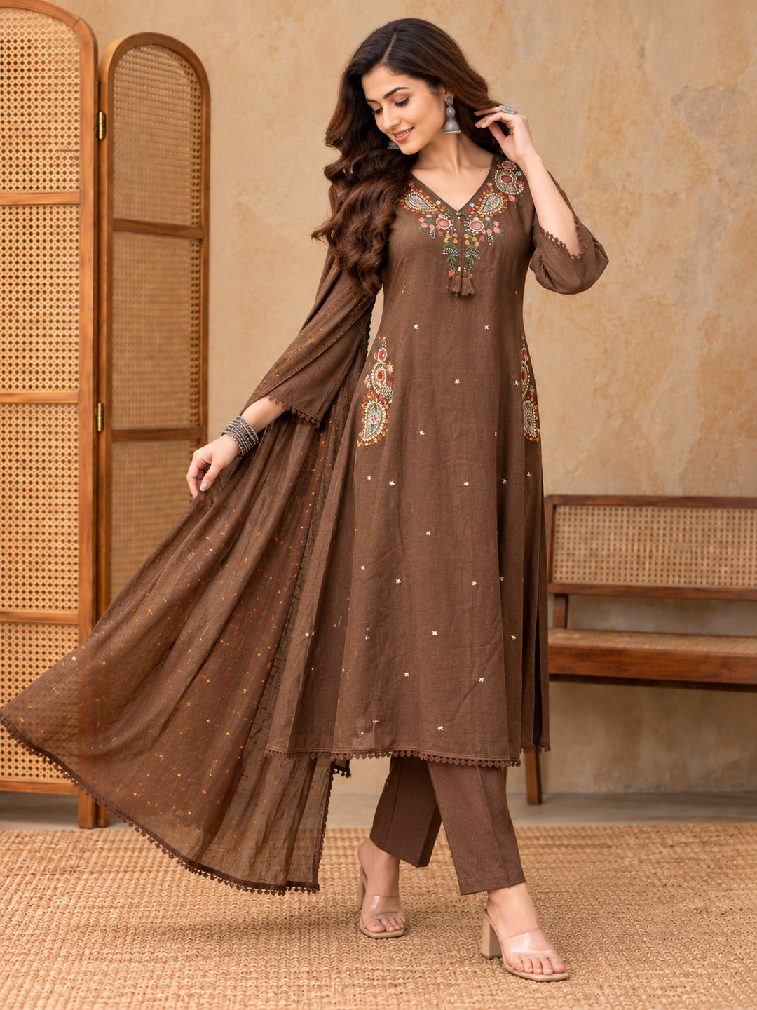 Women Ethnic Motifs Embroidered Regular Mirror Work Kurta with Trousers & With Dupatta