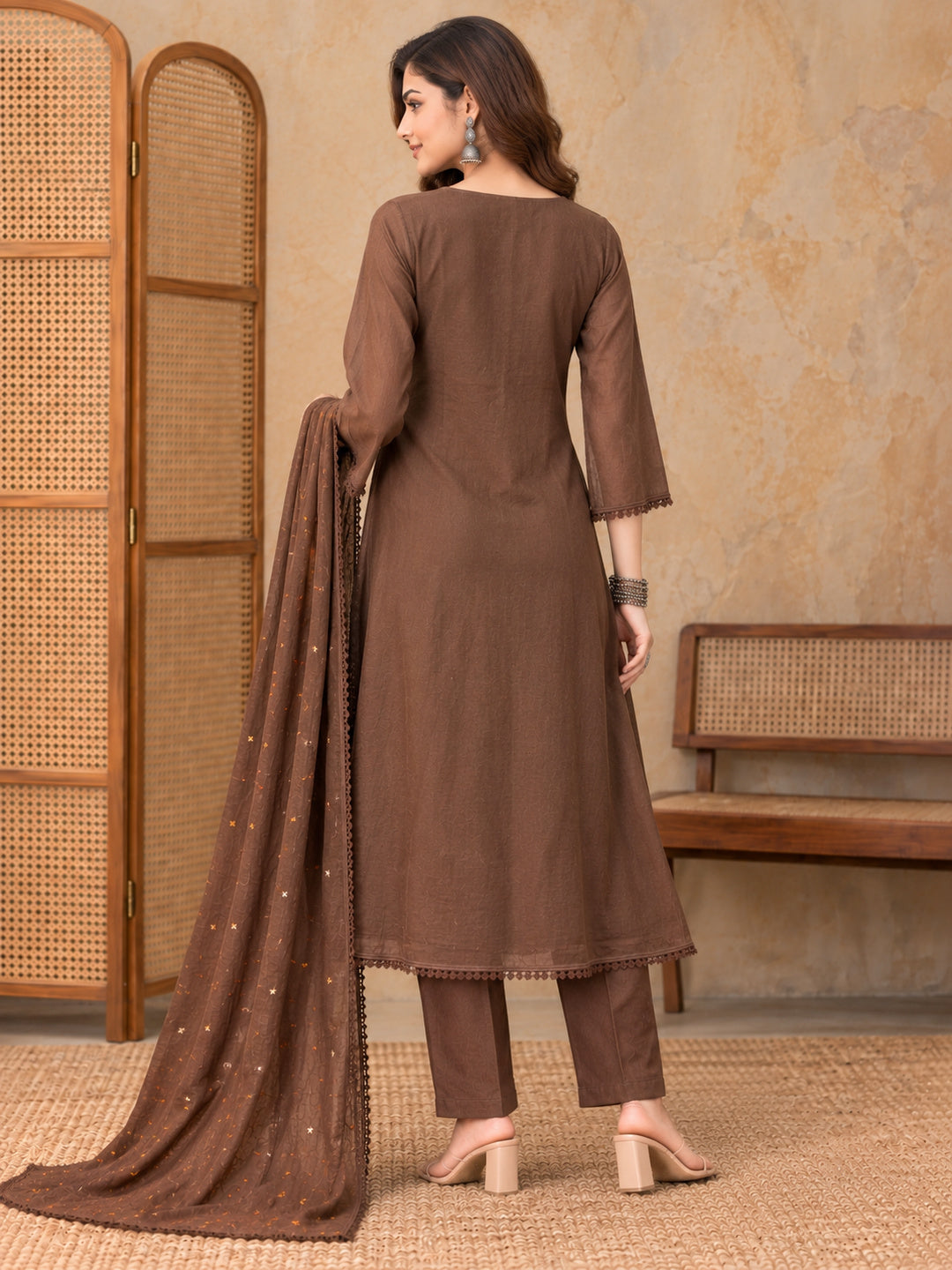 Women Ethnic Motifs Embroidered Regular Mirror Work Kurta with Trousers & With Dupatta