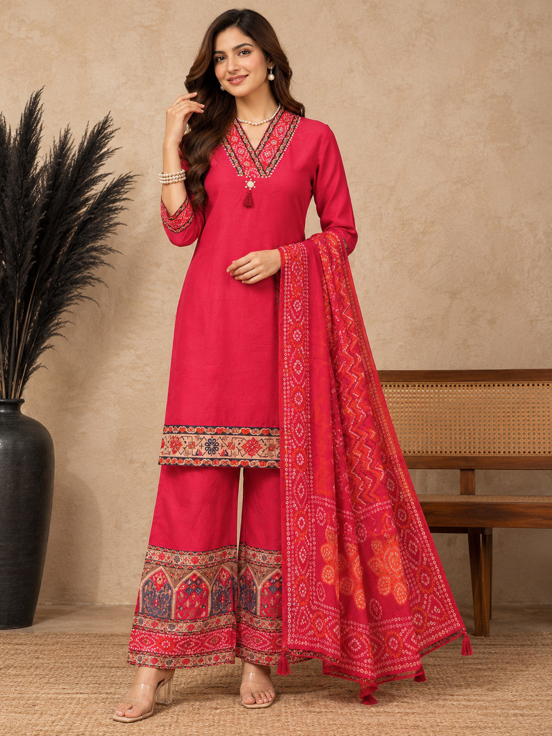 Women Ethnic Motifs Thread Work Pure Cotton Kurta with Palazzos & Dupatta