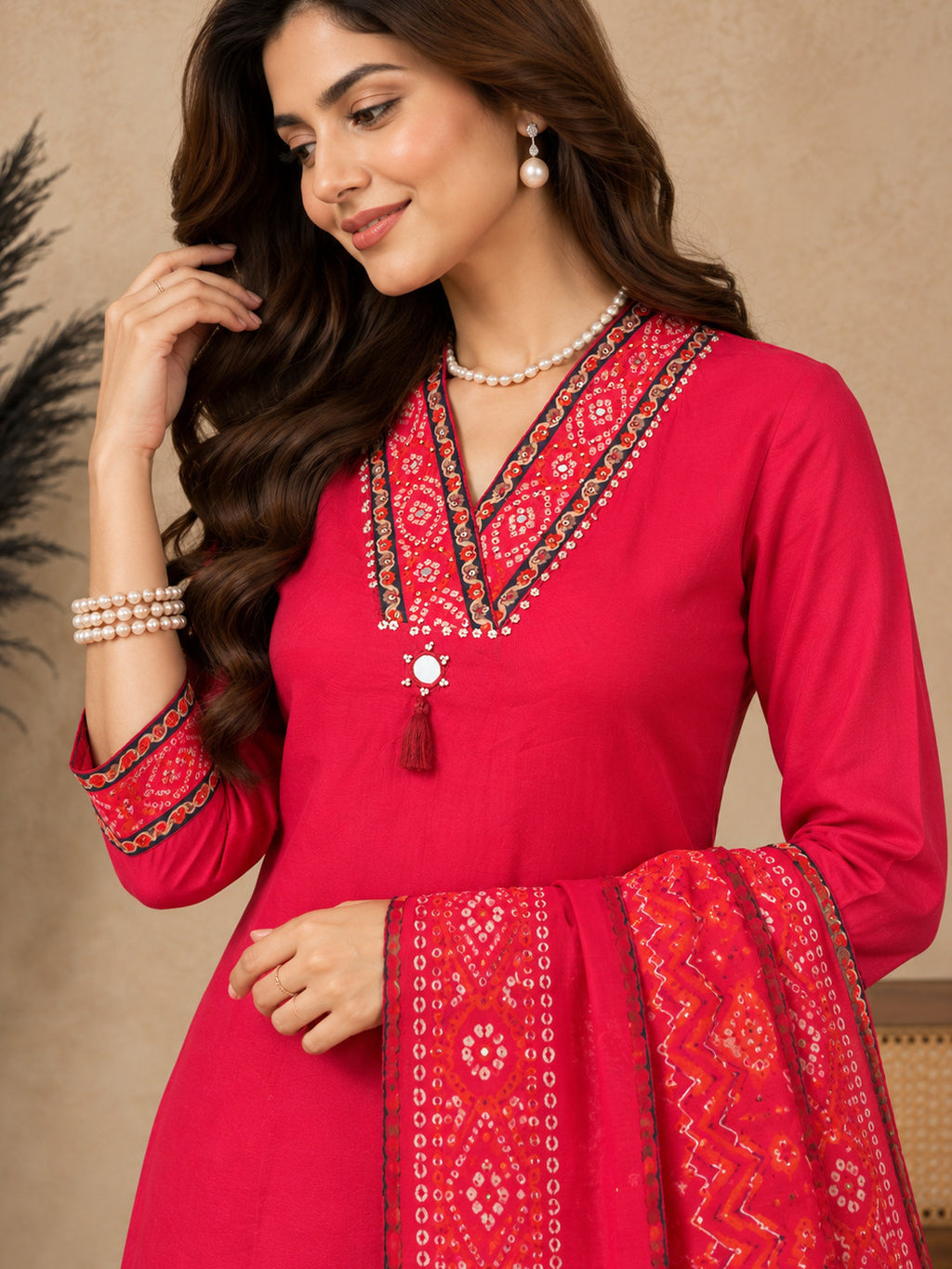 Women Ethnic Motifs Thread Work Pure Cotton Kurta with Palazzos & Dupatta
