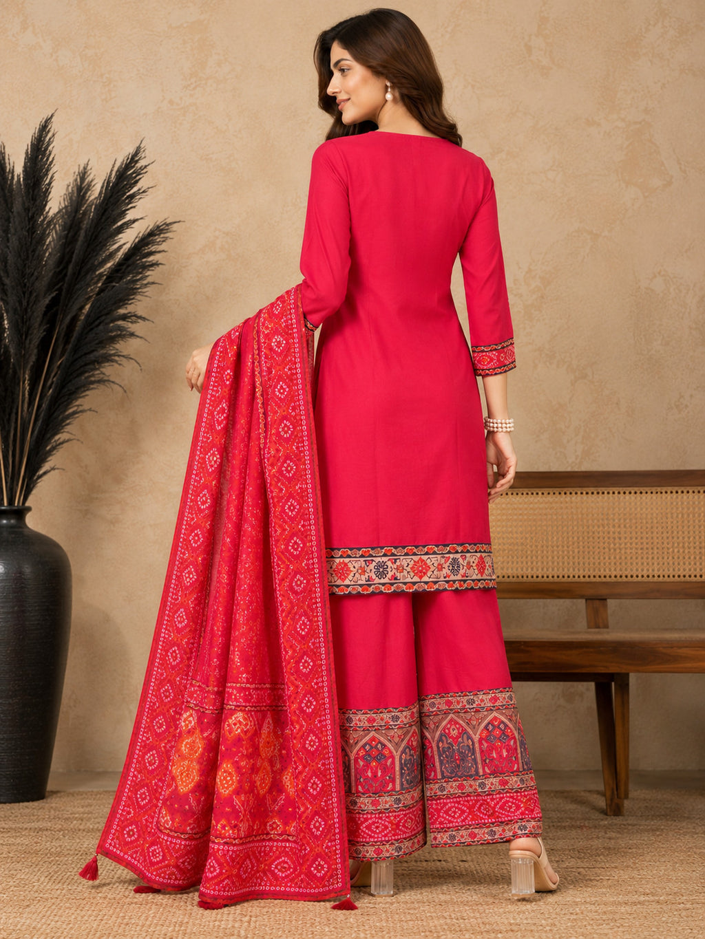 Women Ethnic Motifs Thread Work Pure Cotton Kurta with Palazzos & Dupatta