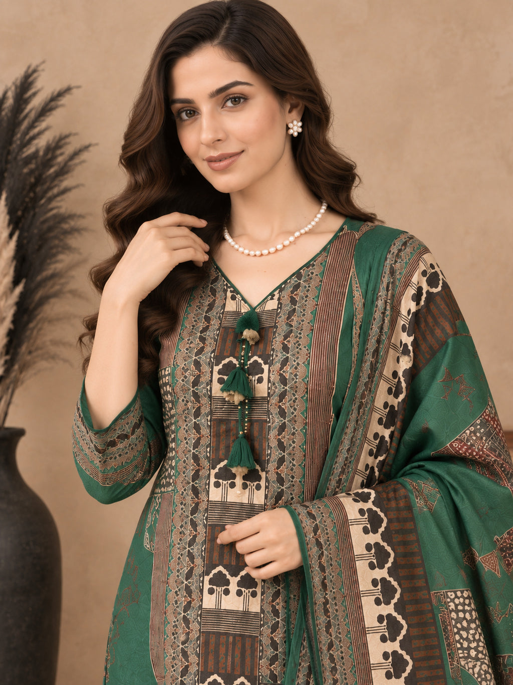 Women Ethnic Motifs Printed Regular Pure Cotton Kurta with Trousers & With Dupatta