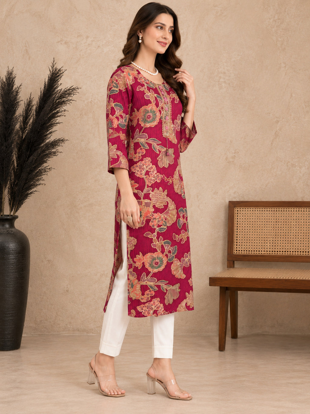 Botanical Printed Thread Work Thread Work Kurti