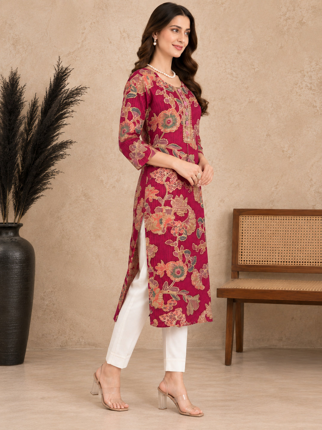 Botanical Printed Thread Work Thread Work Kurti