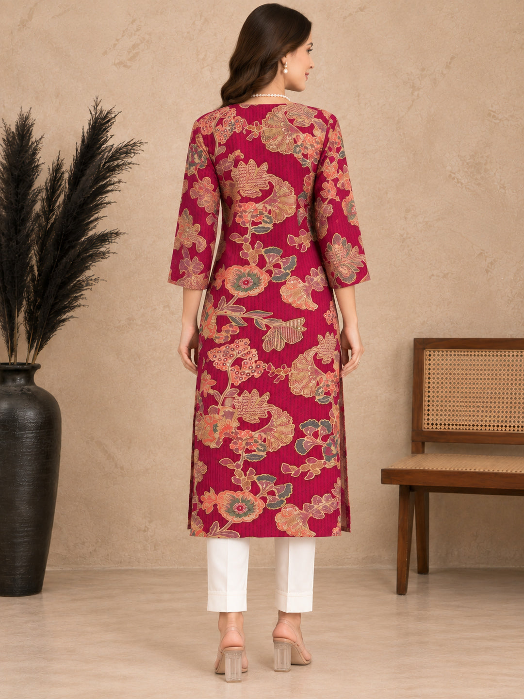 Botanical Printed Thread Work Thread Work Kurti
