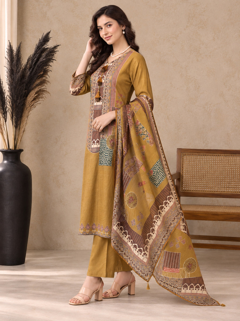 Women Ethnic Motifs Printed Regular Pure Cotton Kurta with Trousers & Dupatta