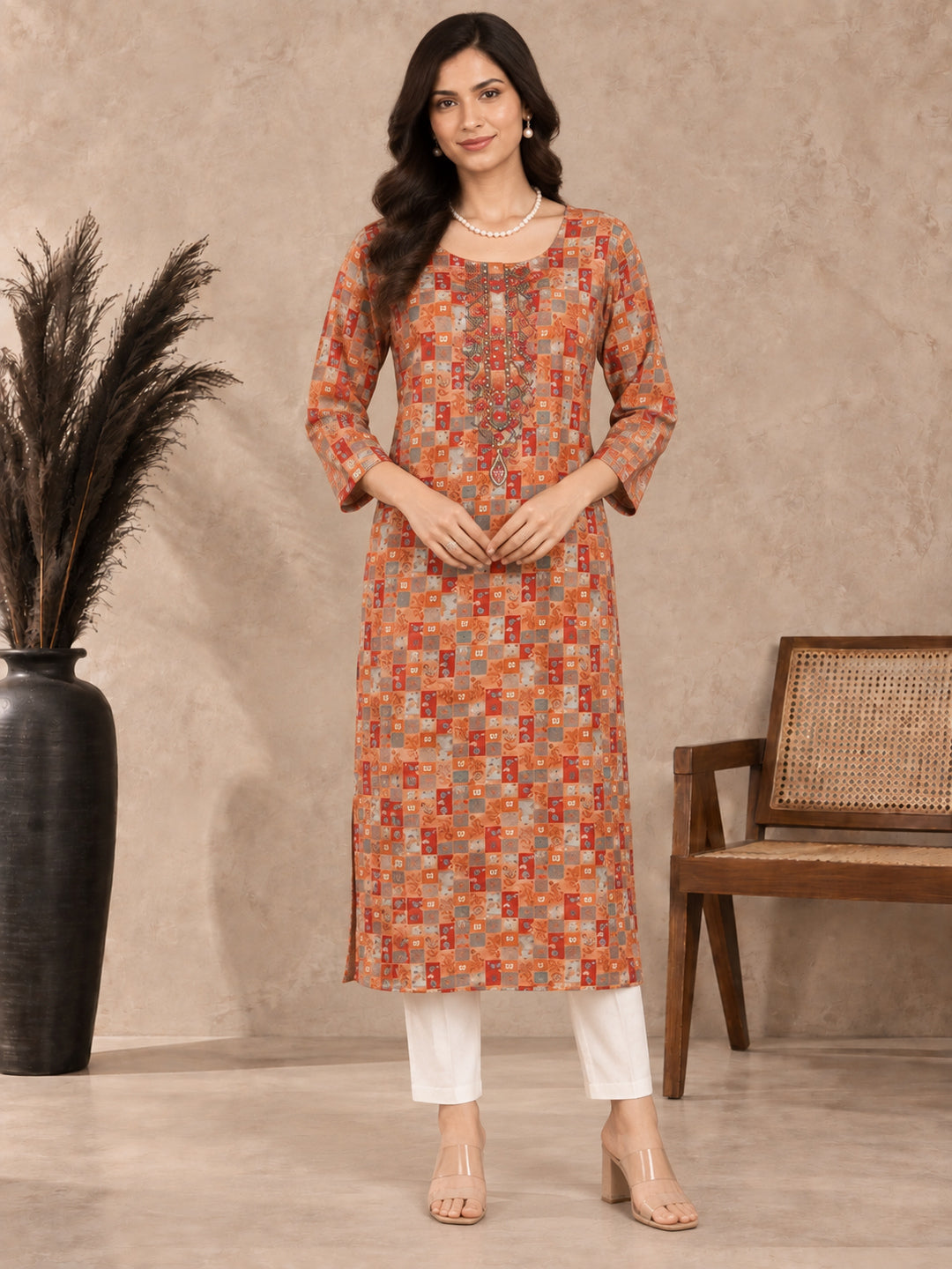 Geometric Printed Thread Work Thread Work Kurti