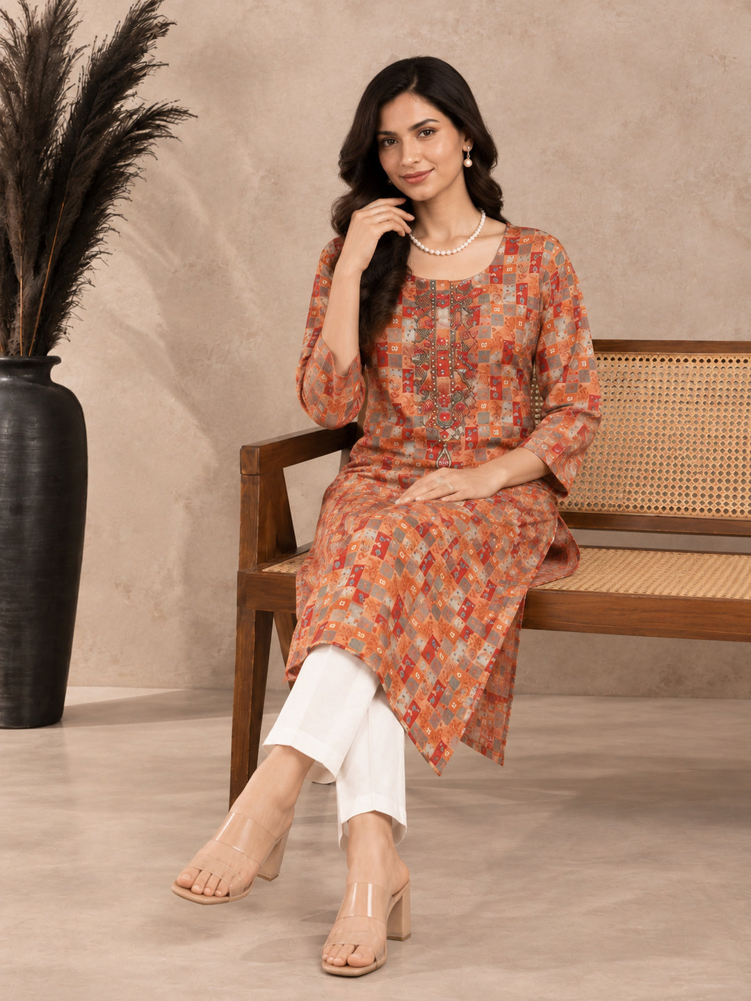 Geometric Printed Thread Work Thread Work Kurti