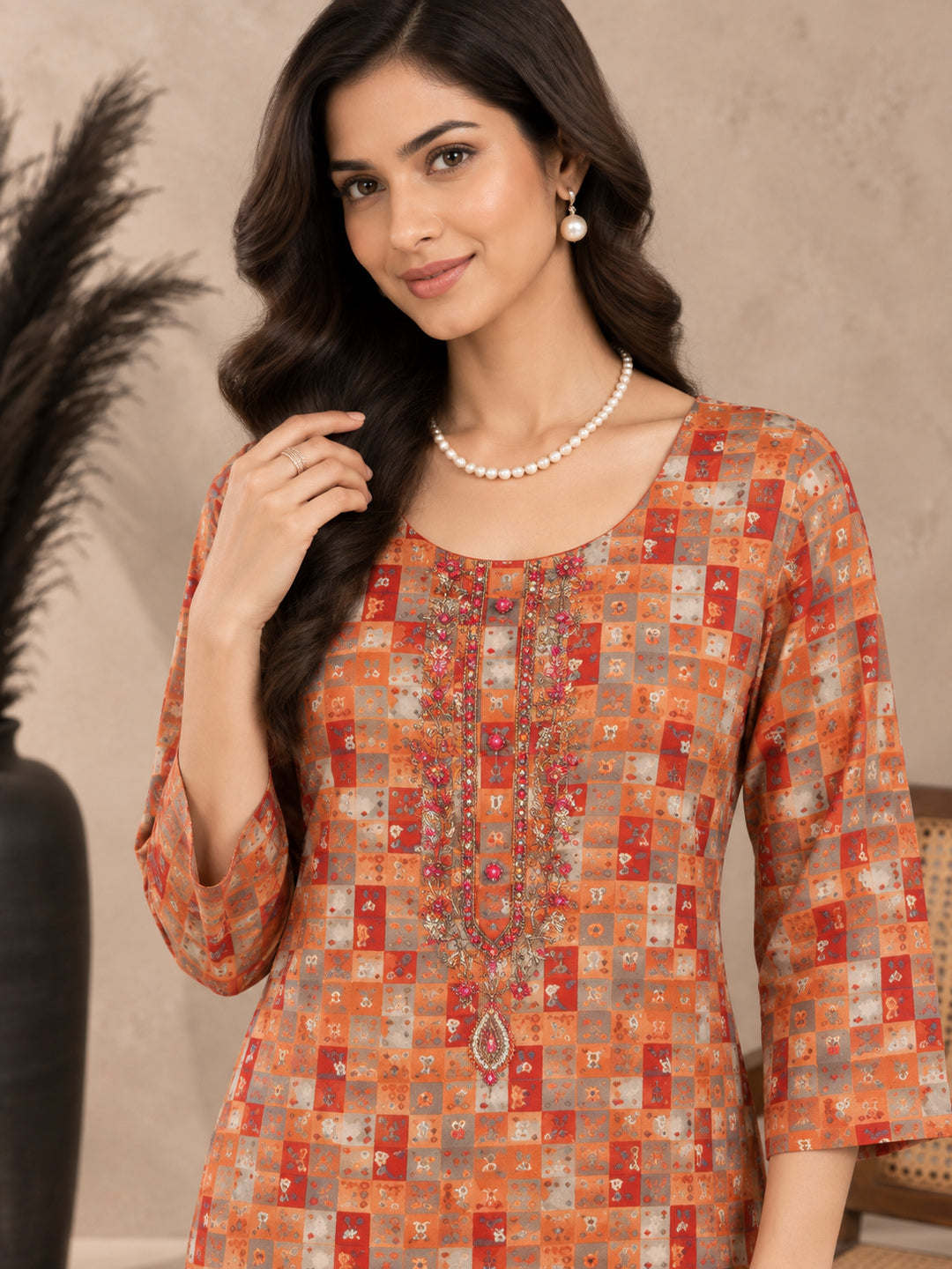 Geometric Printed Thread Work Thread Work Kurti