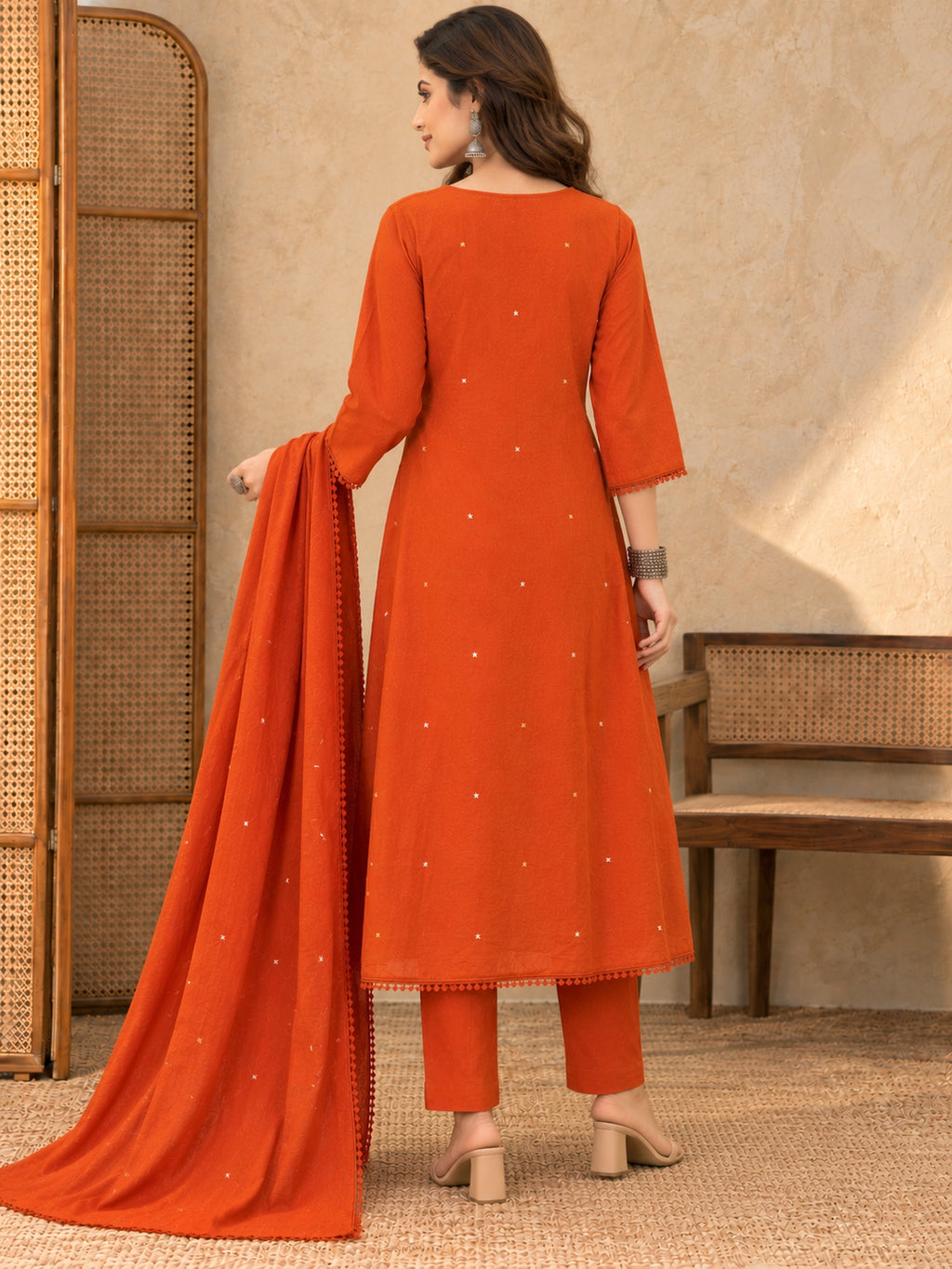 Women Ethnic Motifs Embroidered Regular Thread Work Kurta with Trousers & With Dupatta