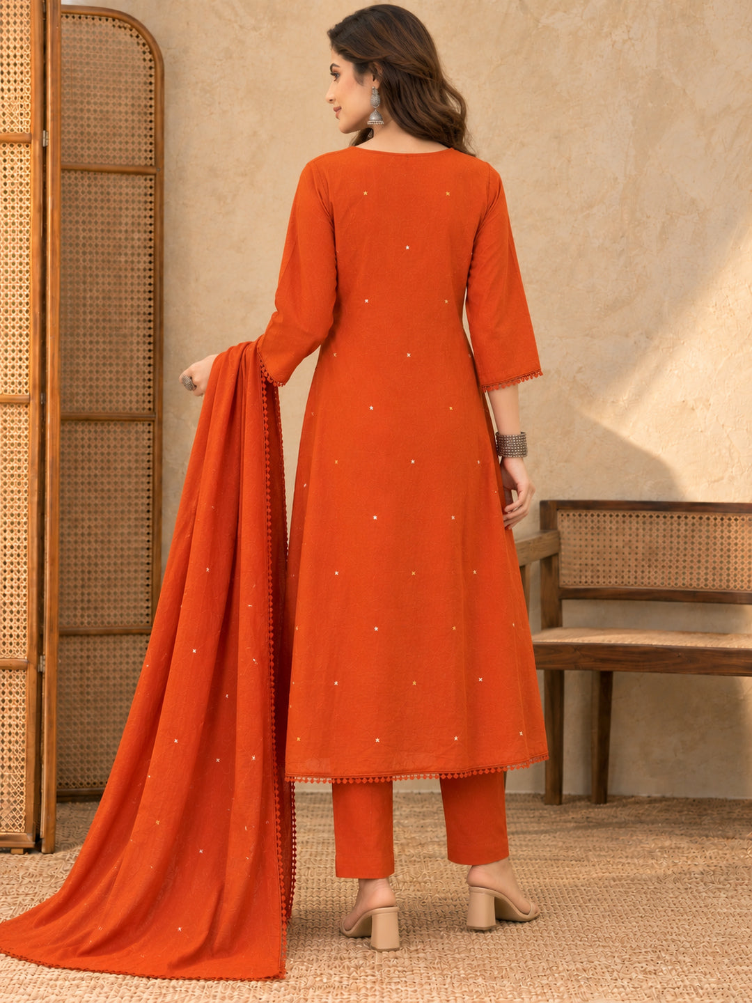 Women Ethnic Motifs Embroidered Regular Thread Work Kurta with Trousers & With Dupatta