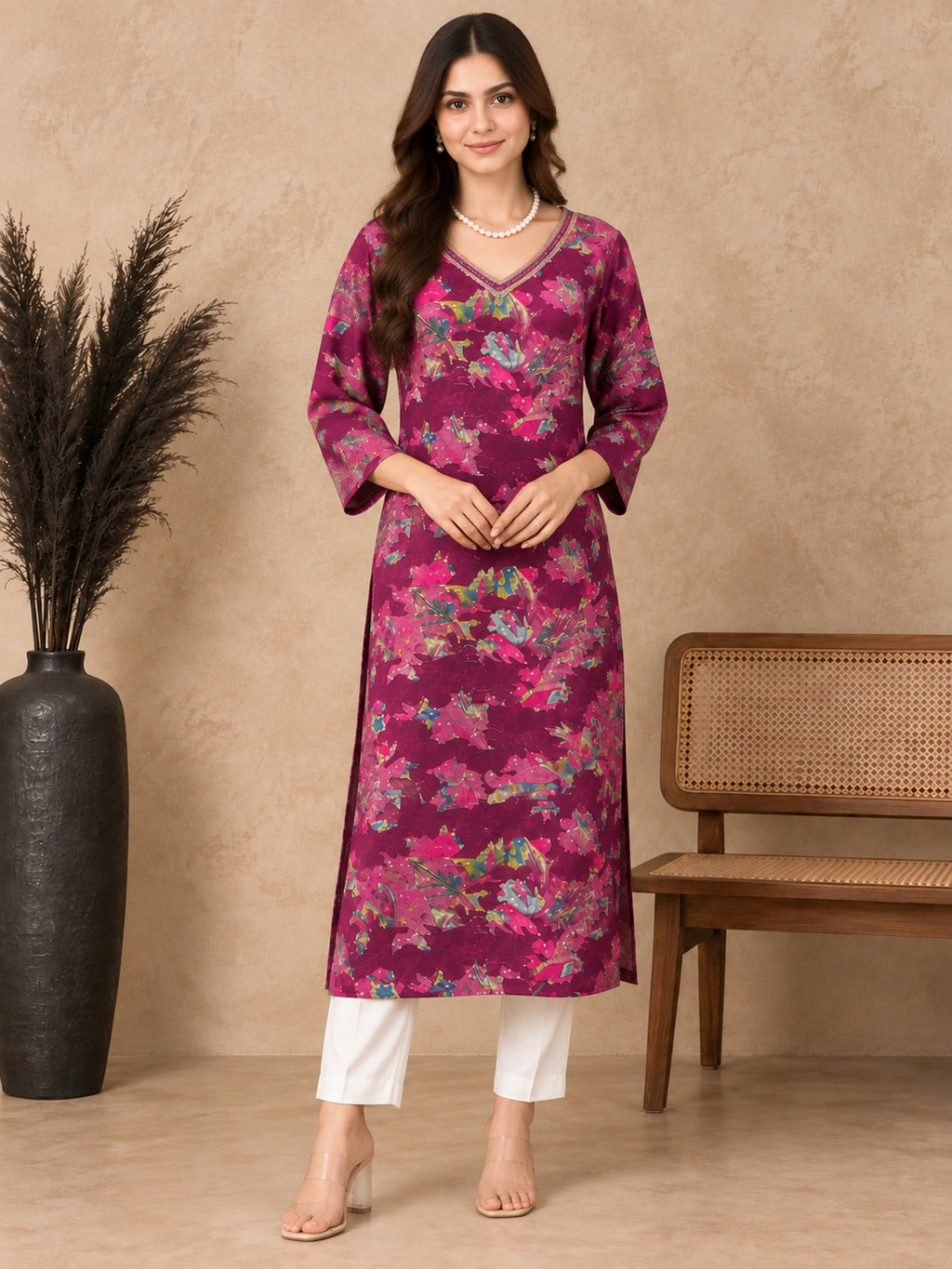 Floral Printed V-Neck Kurti