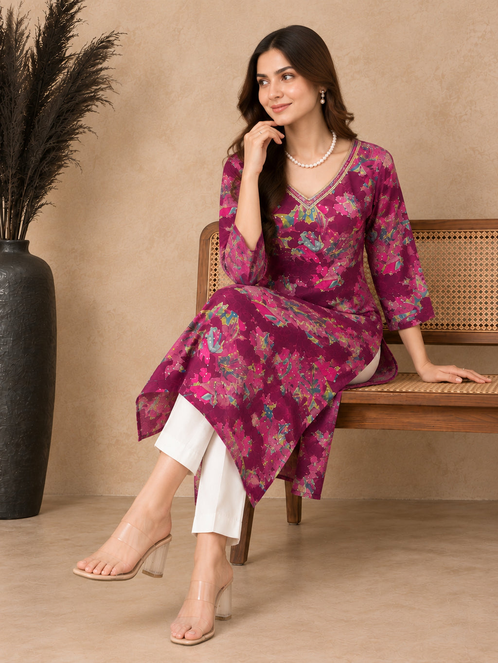 Floral Printed V-Neck Kurti