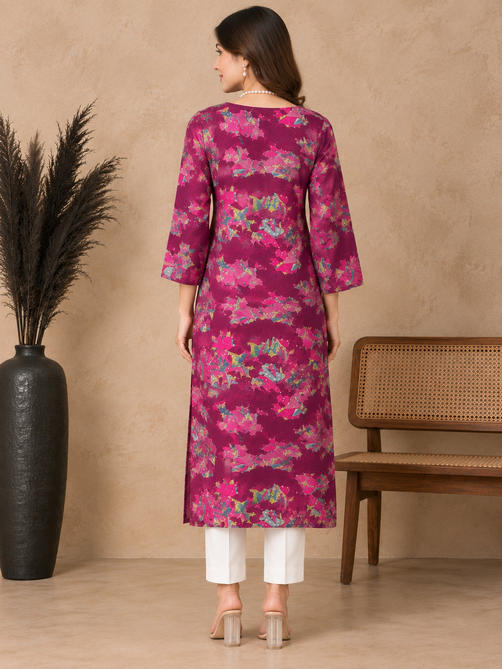 Floral Printed V-Neck Kurti