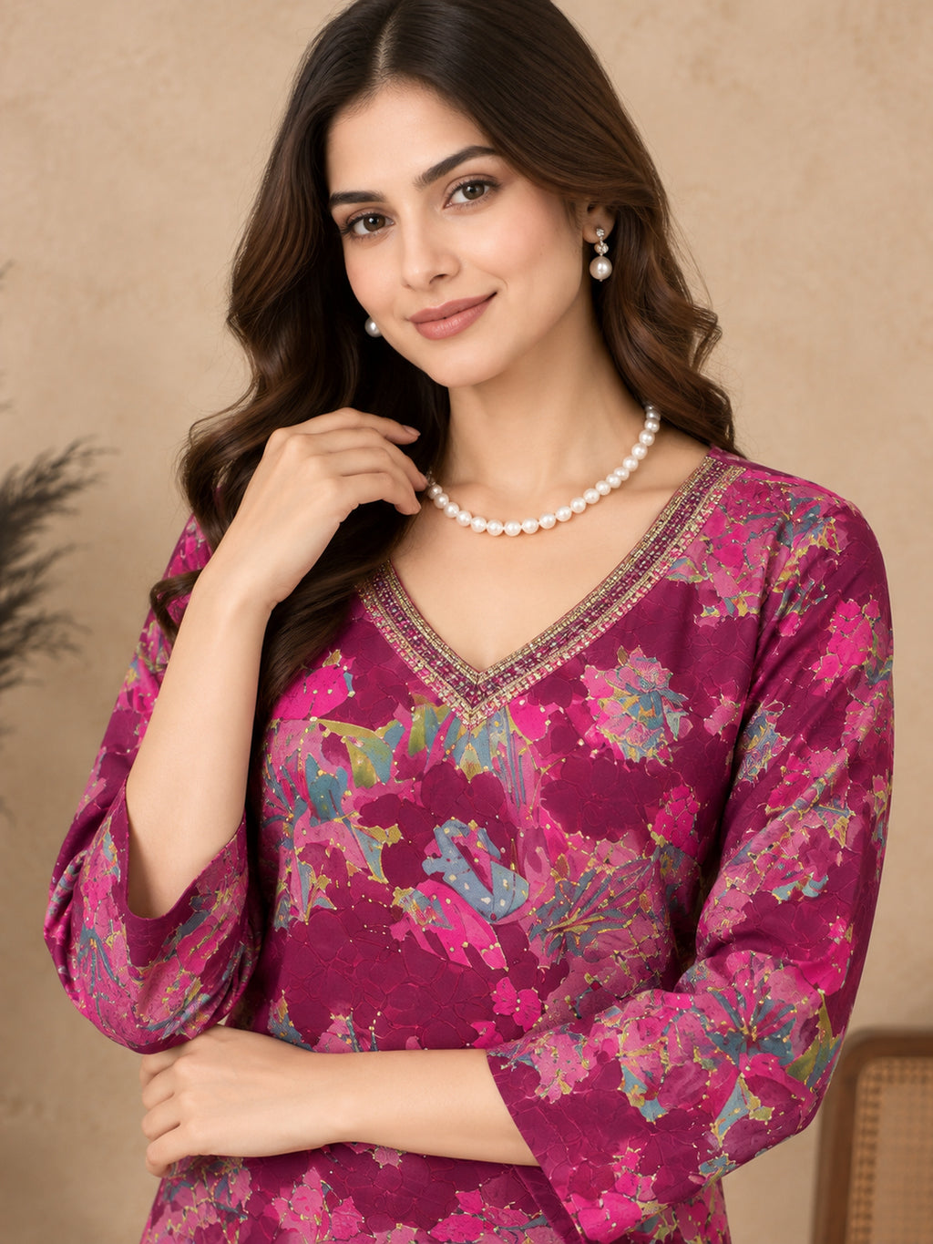 Floral Printed V-Neck Kurti