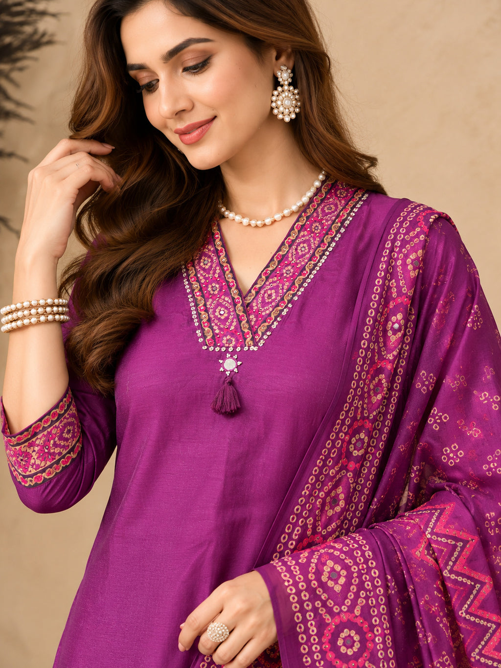 Women Ethnic Motifs Regular Thread Work Pure Cotton Kurta with Palazzos & With Dupatta