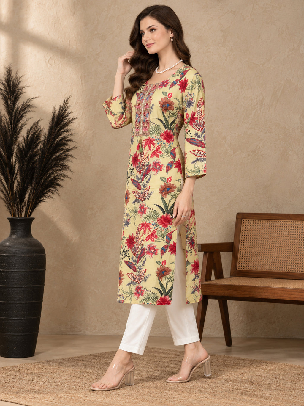 Floral Printed Thread Work Thread Work Kurti