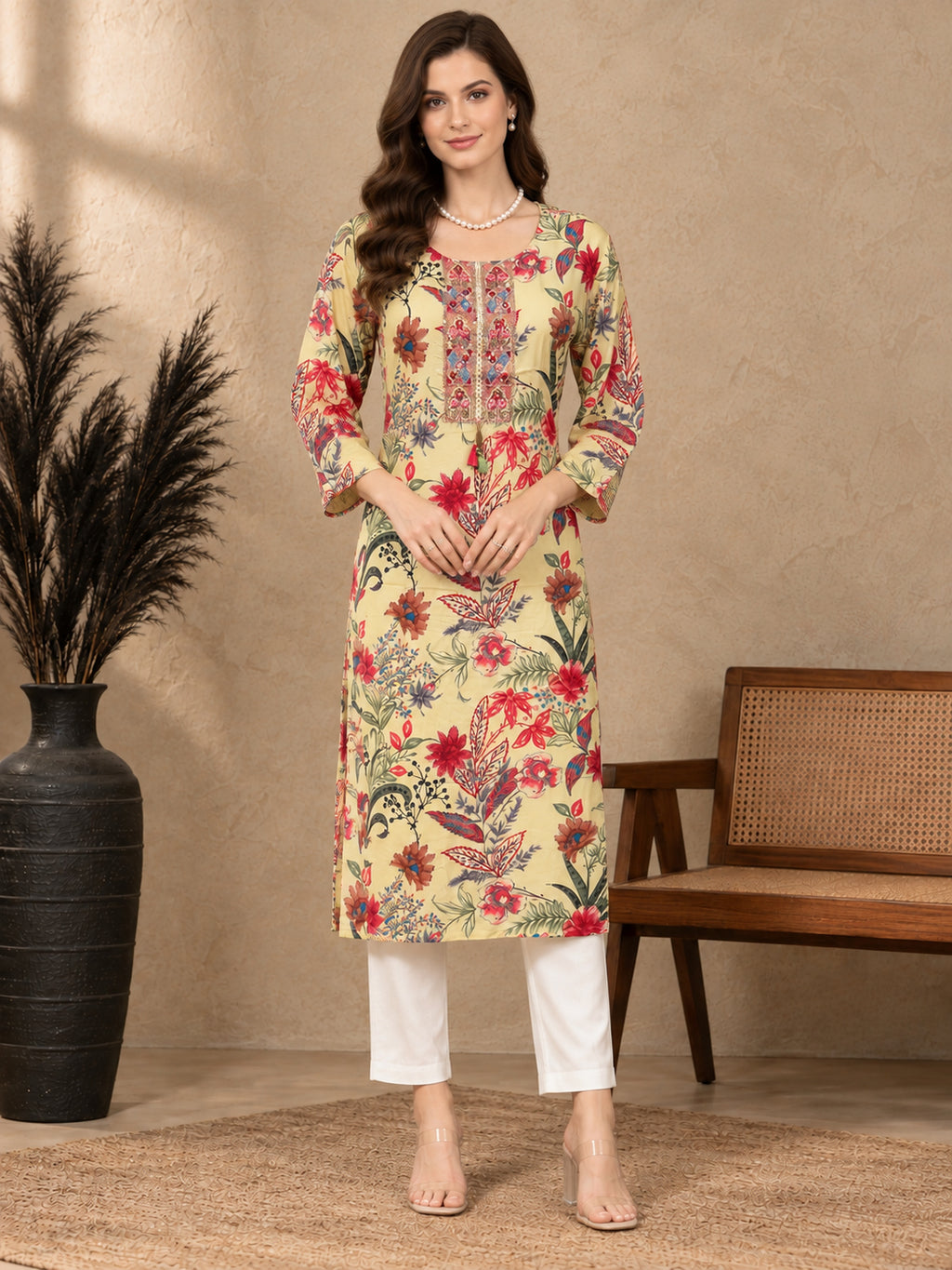 Floral Printed Thread Work Thread Work Kurti