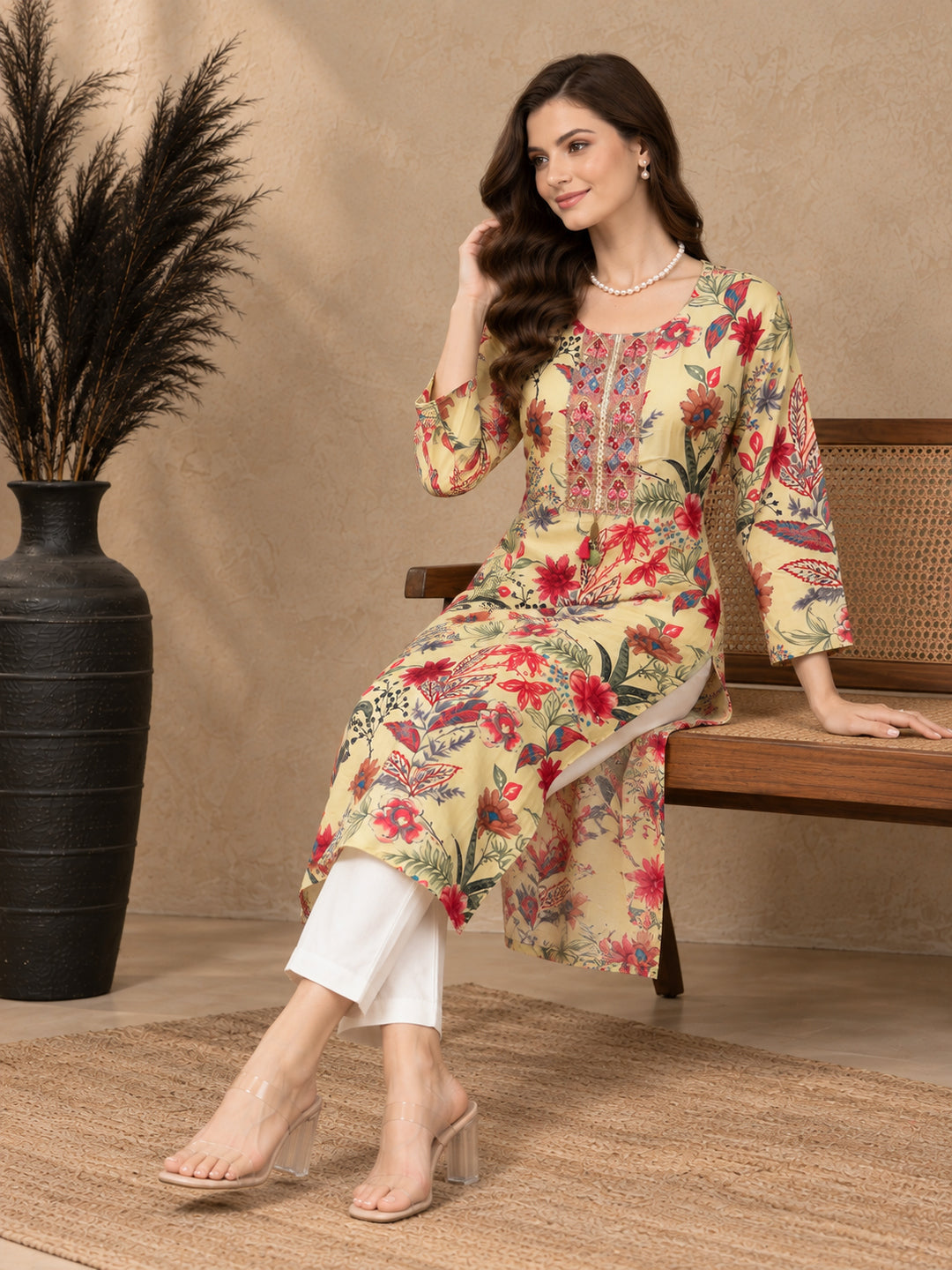 Floral Printed Thread Work Thread Work Kurti
