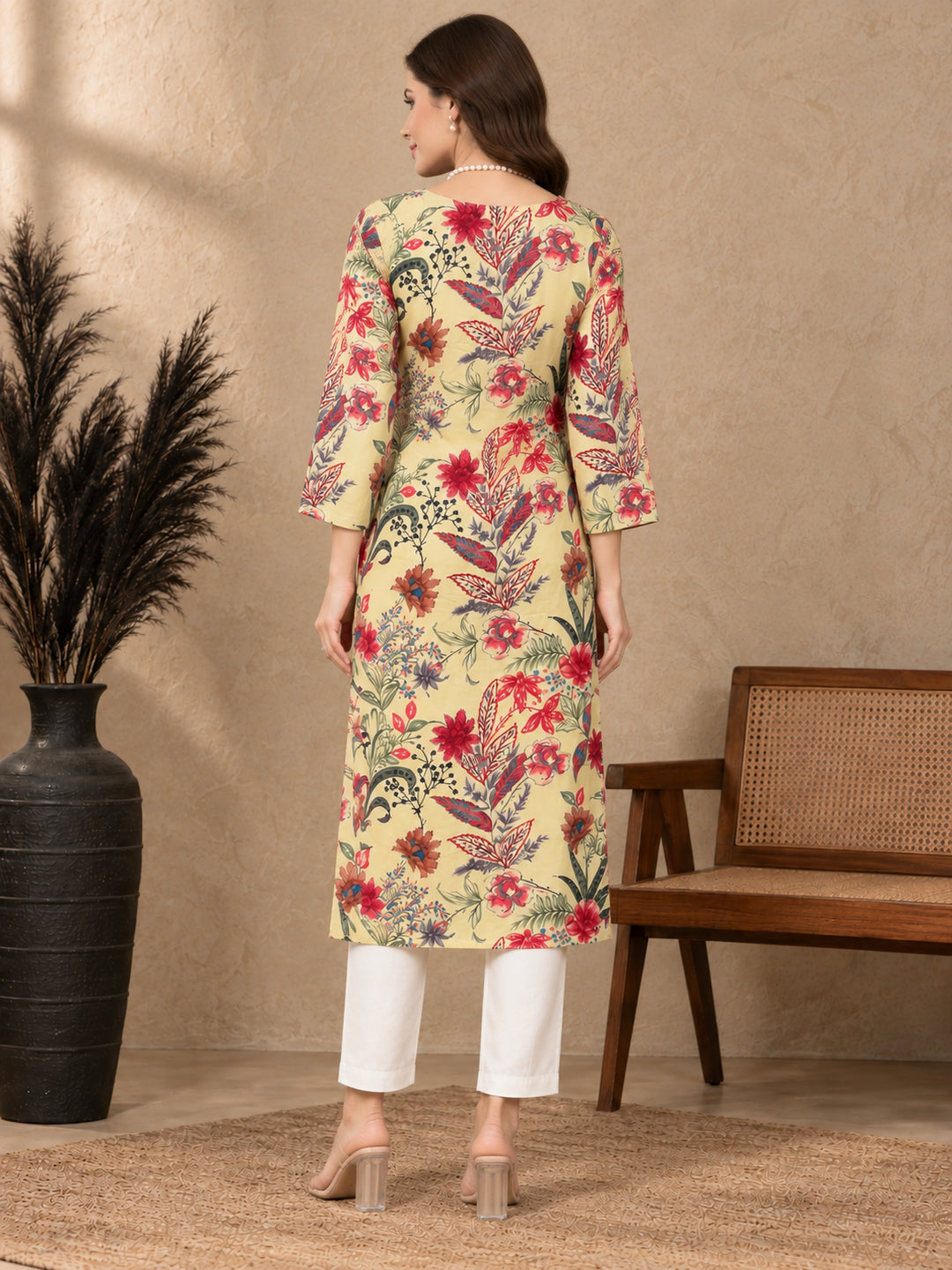 Floral Printed Thread Work Thread Work Kurti