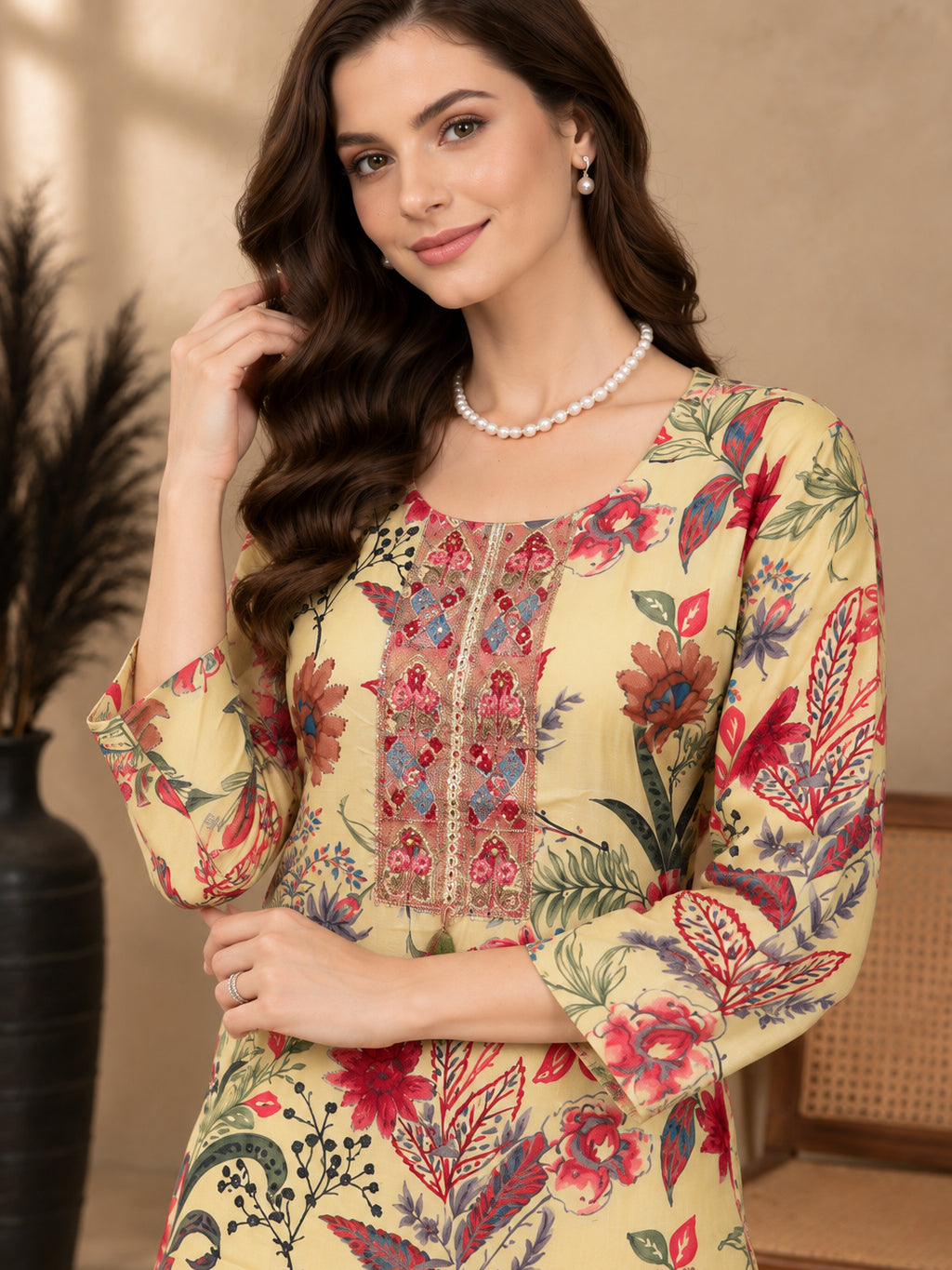 Floral Printed Thread Work Thread Work Kurti