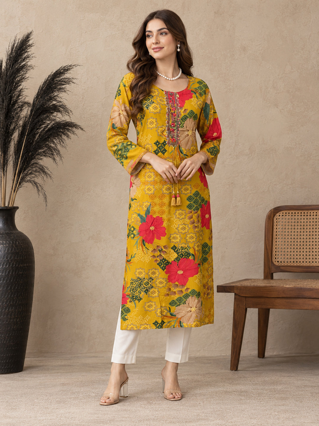 Floral Printed Thread Work Thread Work Kurti