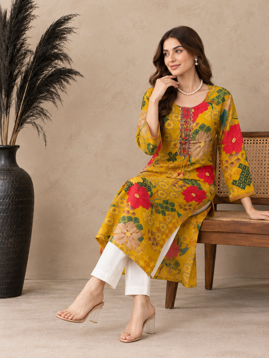 Floral Printed Thread Work Thread Work Kurti