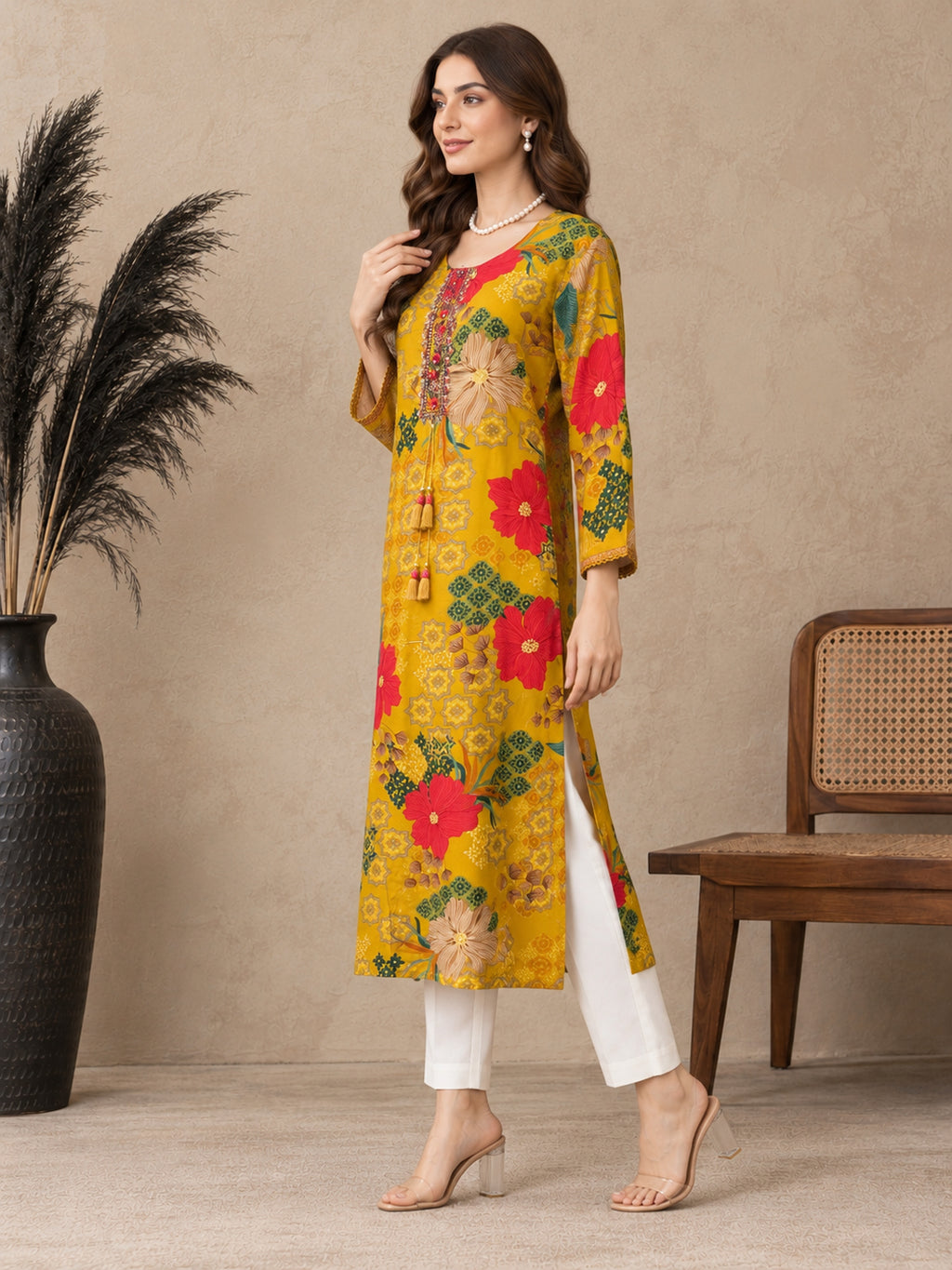 Floral Printed Thread Work Thread Work Kurti
