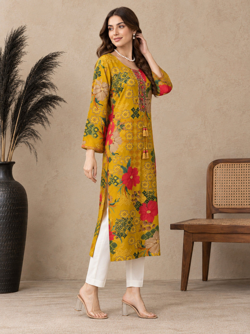Floral Printed Thread Work Thread Work Kurti