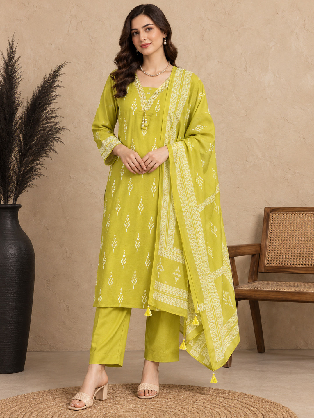Women Ethnic Motifs Printed Regular Pure Cotton Kurta with Palazzos & With Dupatta