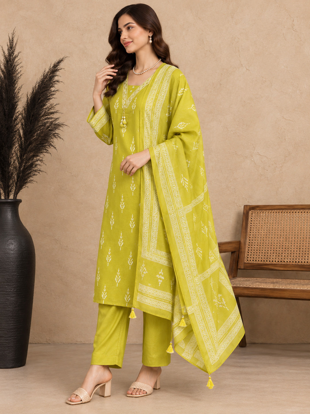 Women Ethnic Motifs Printed Regular Pure Cotton Kurta with Palazzos & With Dupatta