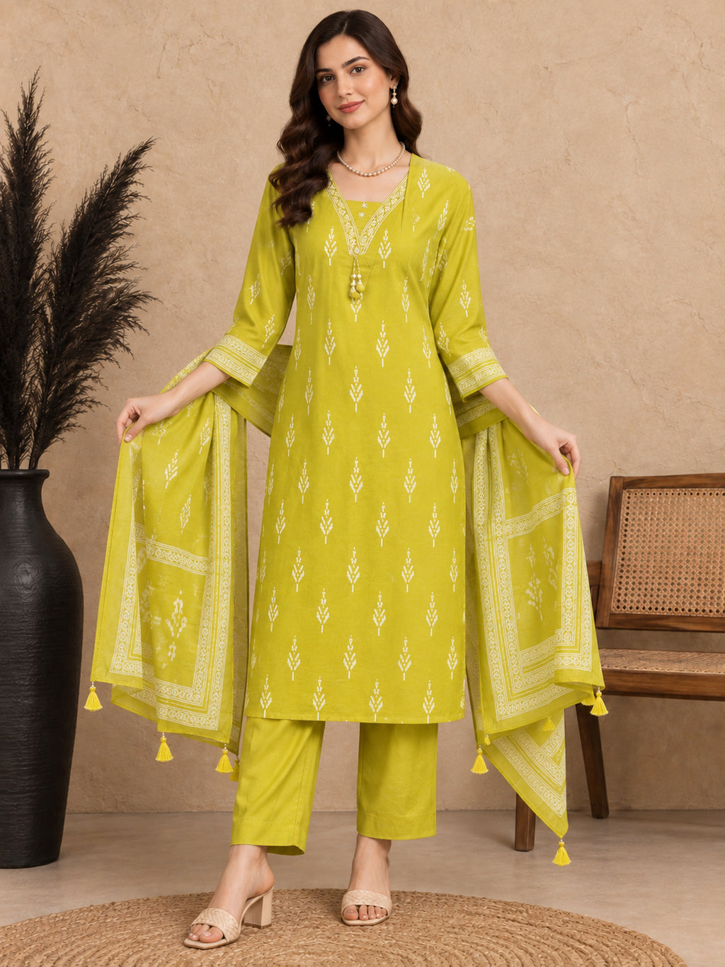 Women Ethnic Motifs Printed Regular Pure Cotton Kurta with Palazzos & With Dupatta
