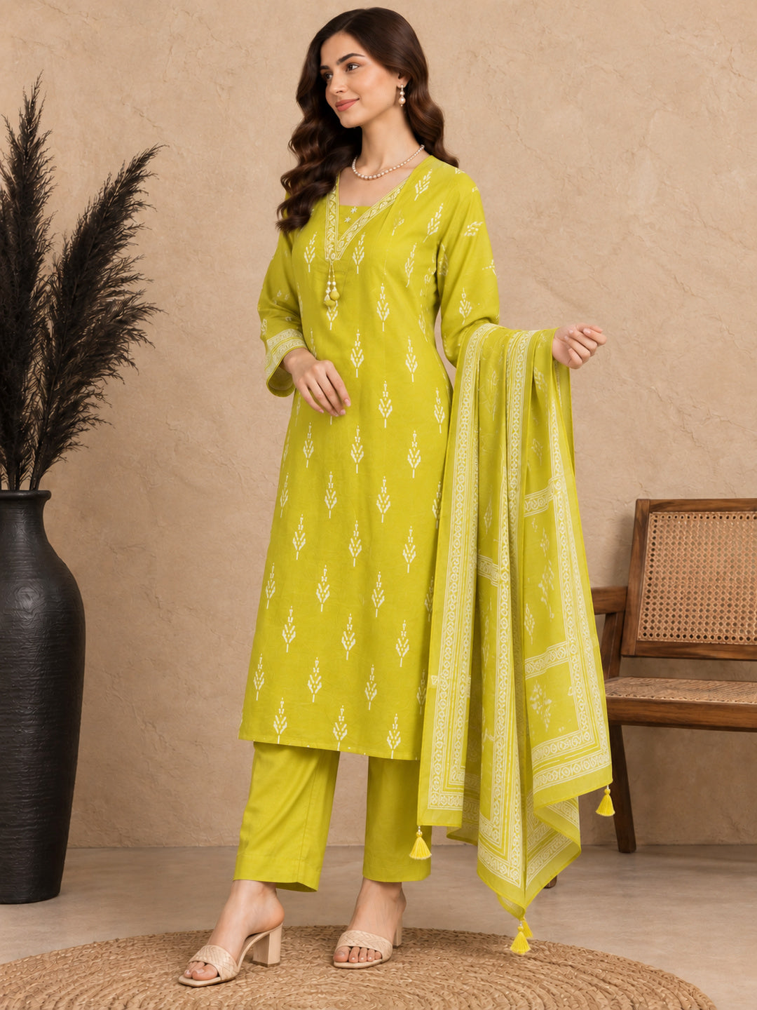 Women Ethnic Motifs Printed Regular Pure Cotton Kurta with Palazzos & With Dupatta