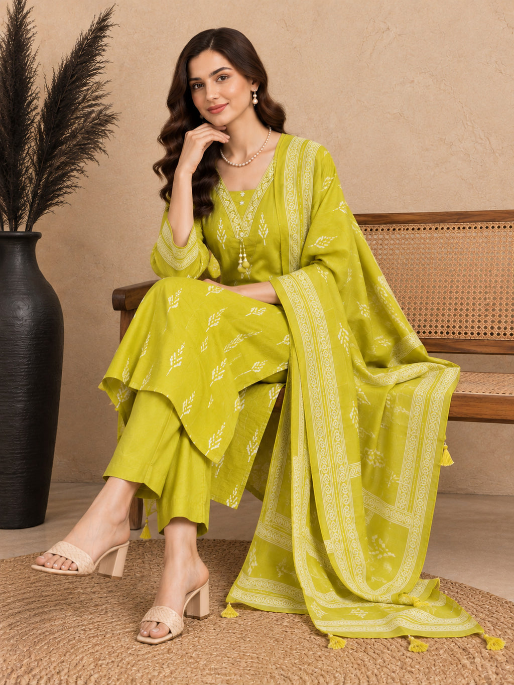 Women Ethnic Motifs Printed Regular Pure Cotton Kurta with Palazzos & With Dupatta