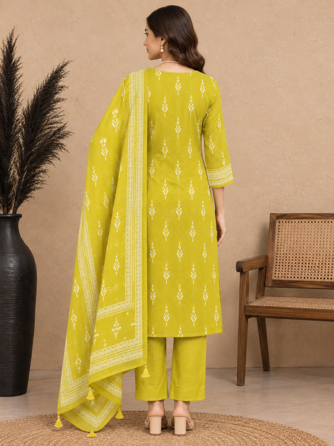 Women Ethnic Motifs Printed Regular Pure Cotton Kurta with Palazzos & With Dupatta