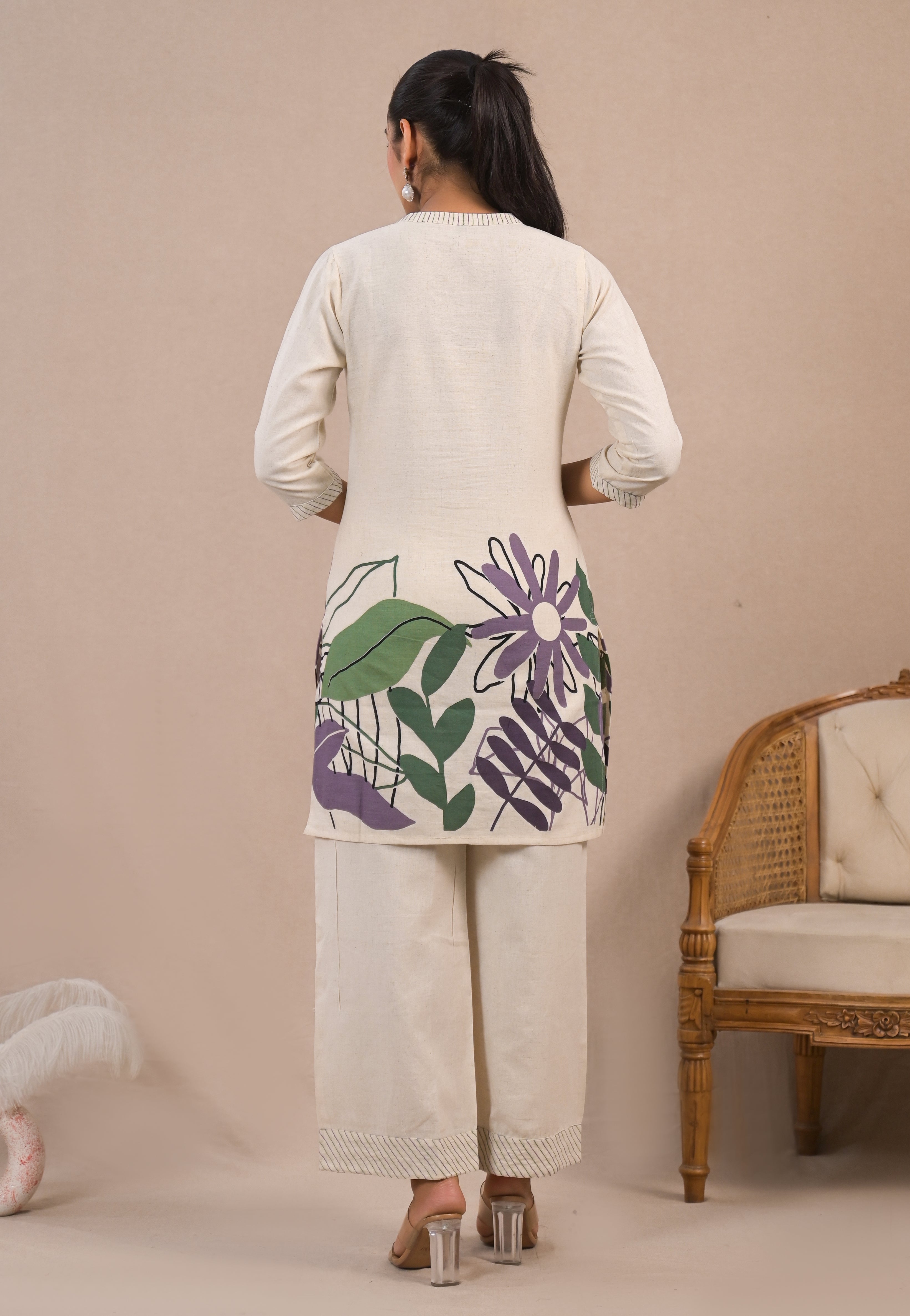 Floral Printed Mandarin Collar Tunic With Palazzo