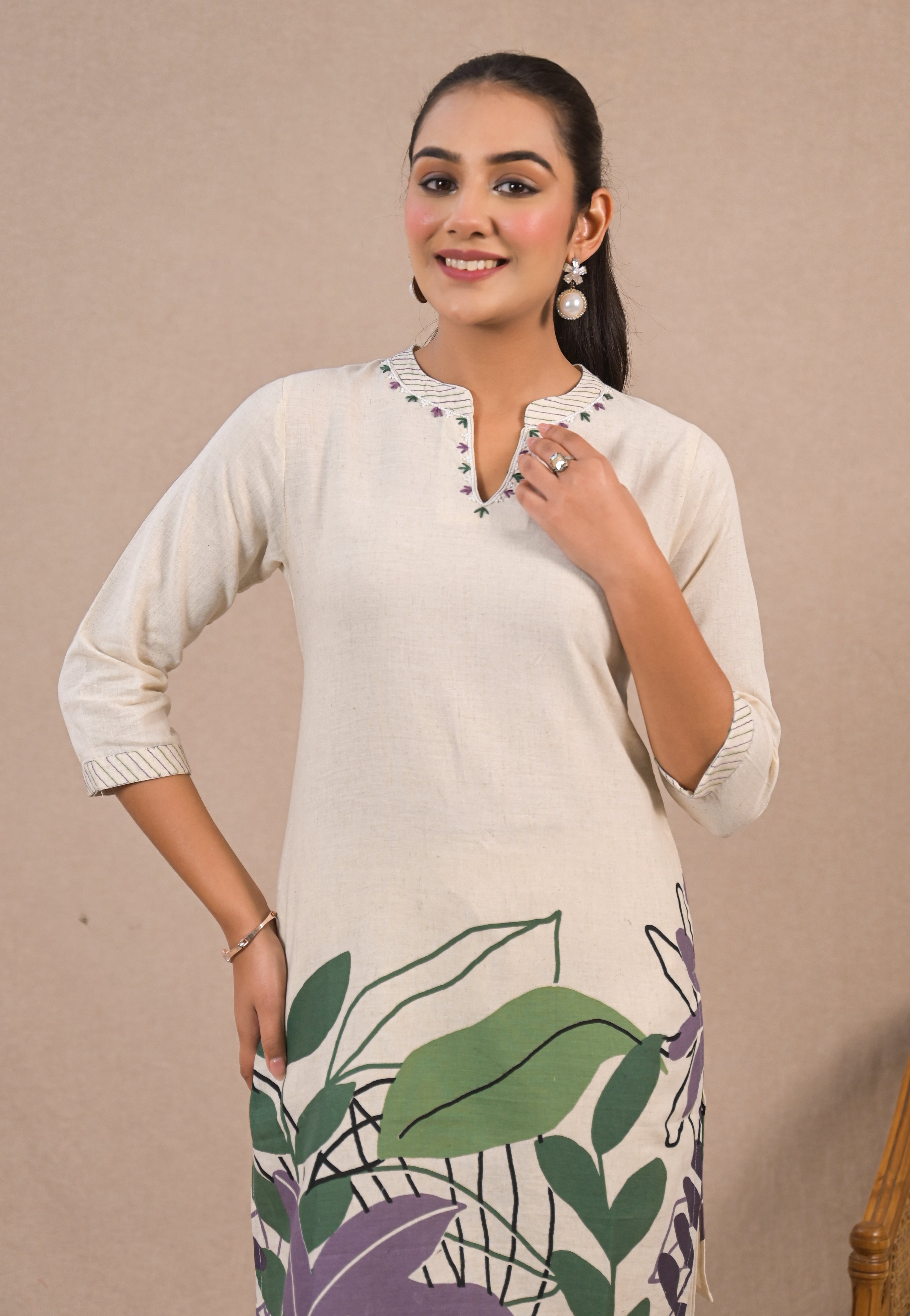 Floral Printed Mandarin Collar Tunic With Palazzo