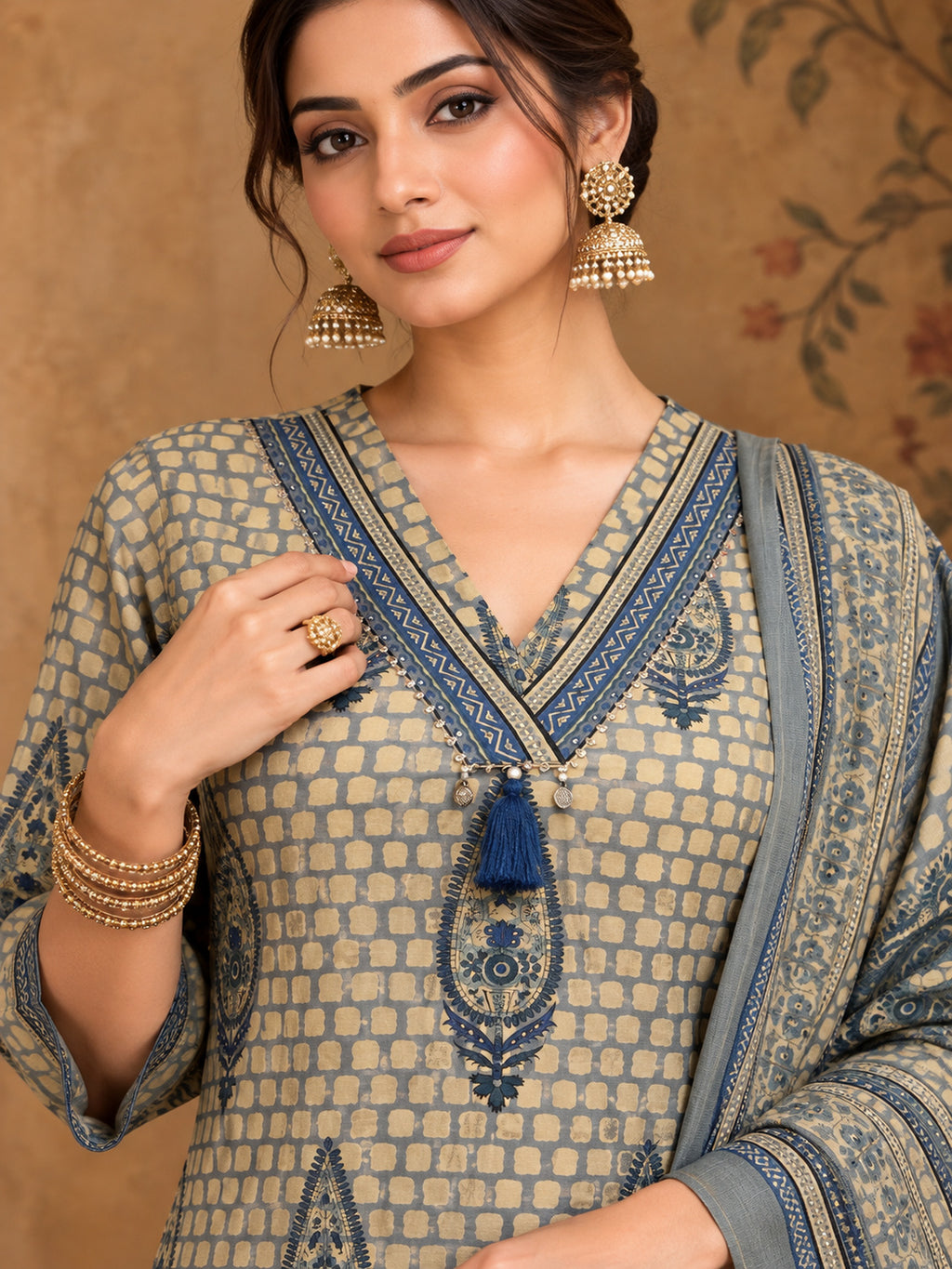Women Ethnic Motifs Printed Regular Pure Cotton Kurta with Trousers & With Dupatta