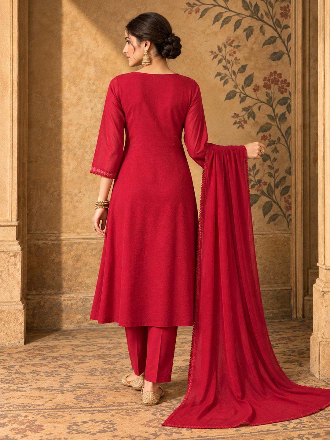 Women Ethnic Motifs Embroidered Regular Thread Work Kurta with Trousers & With Dupatta