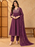 Women Floral Embroidered Empire Thread Work Kurta with Trousers & With Dupatta