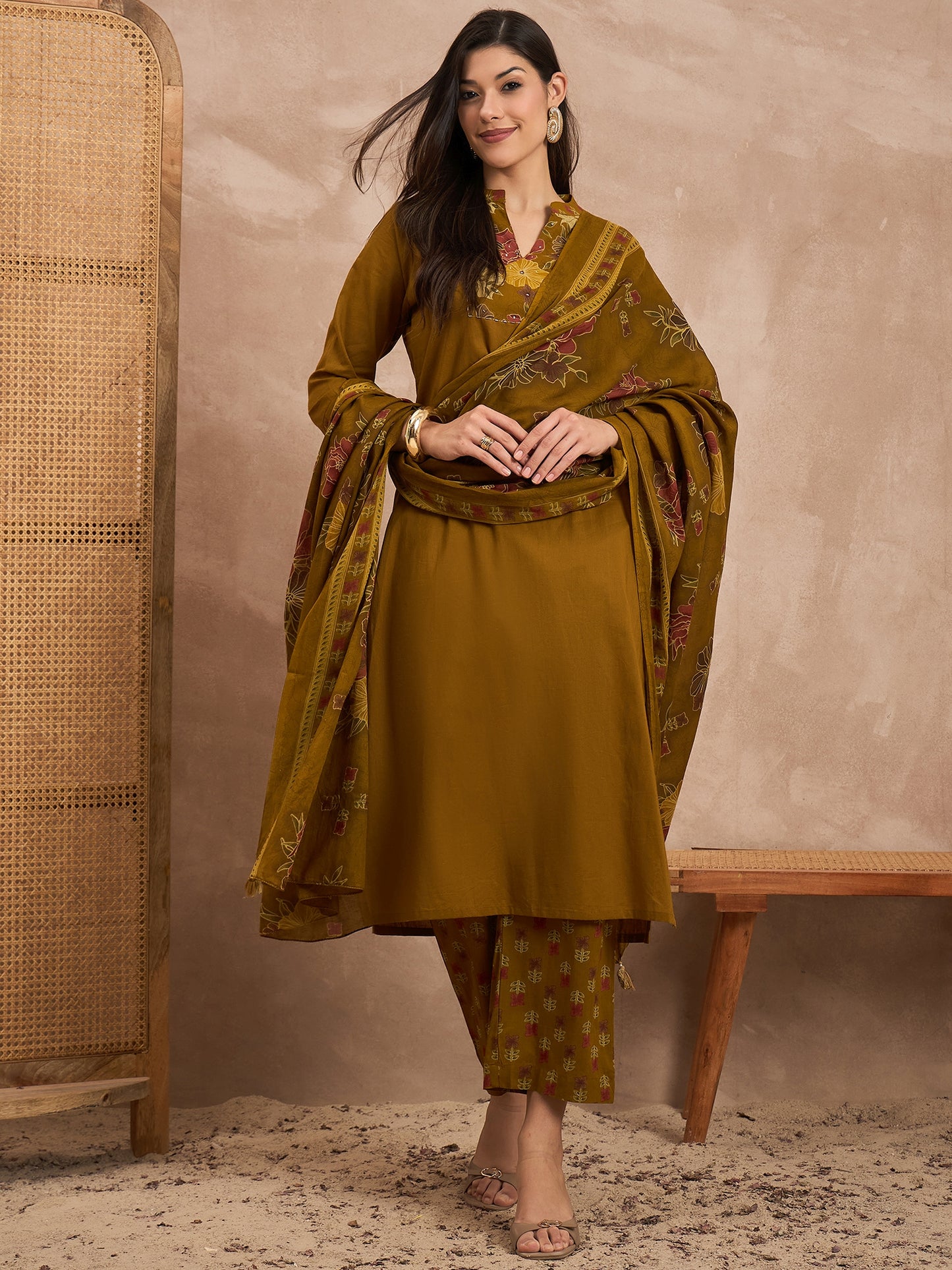 Women Ethnic Motifs Printed Pure Cotton Kurta with Trouser & Dupatta