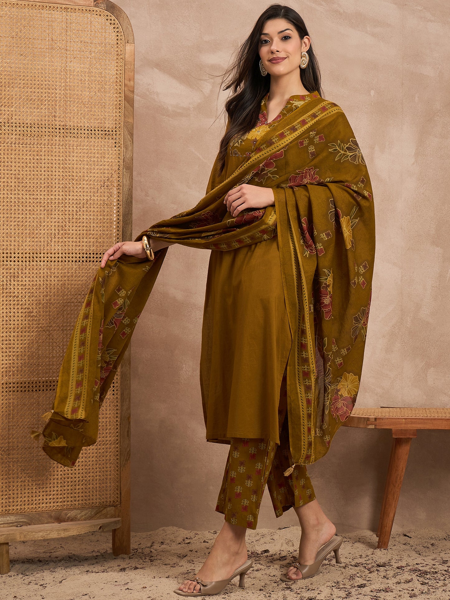 Women Ethnic Motifs Printed Pure Cotton Kurta with Trouser & Dupatta