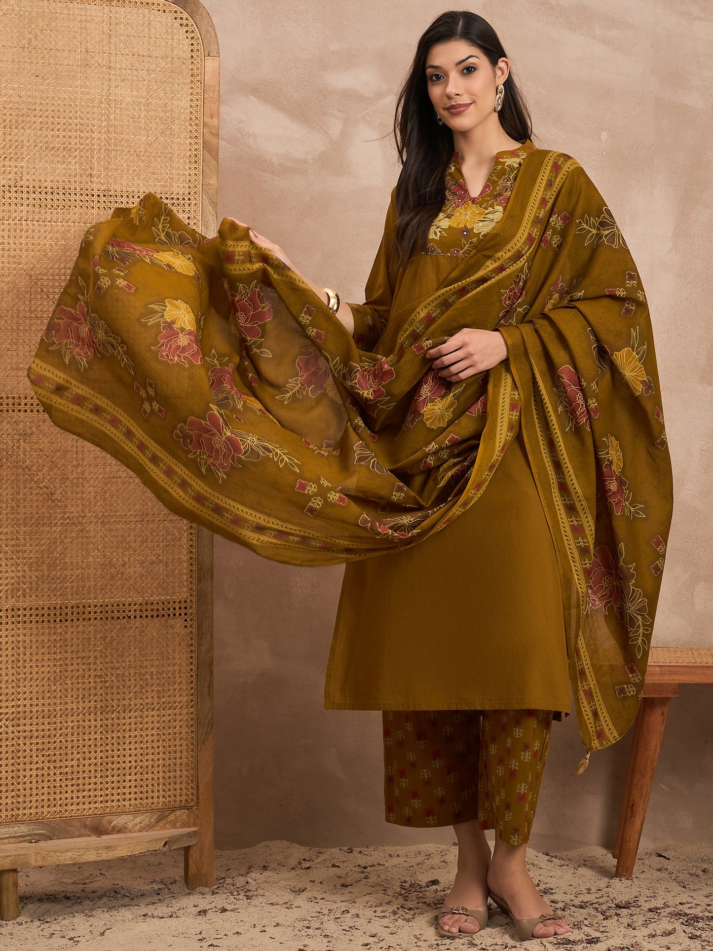 Women Ethnic Motifs Printed Pure Cotton Kurta with Trouser & Dupatta