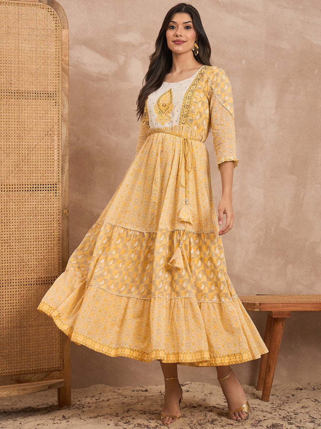 Printed Organic Cotton Fit & Flare Midi Dress